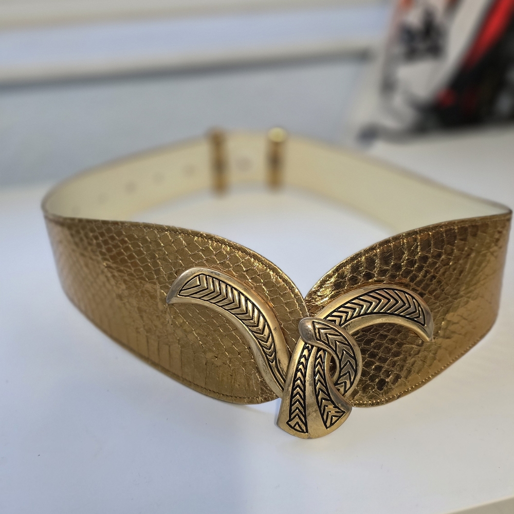 Belt 100% Snake Belt!! Vintage Gold Women's Belt with Intricate Buckle